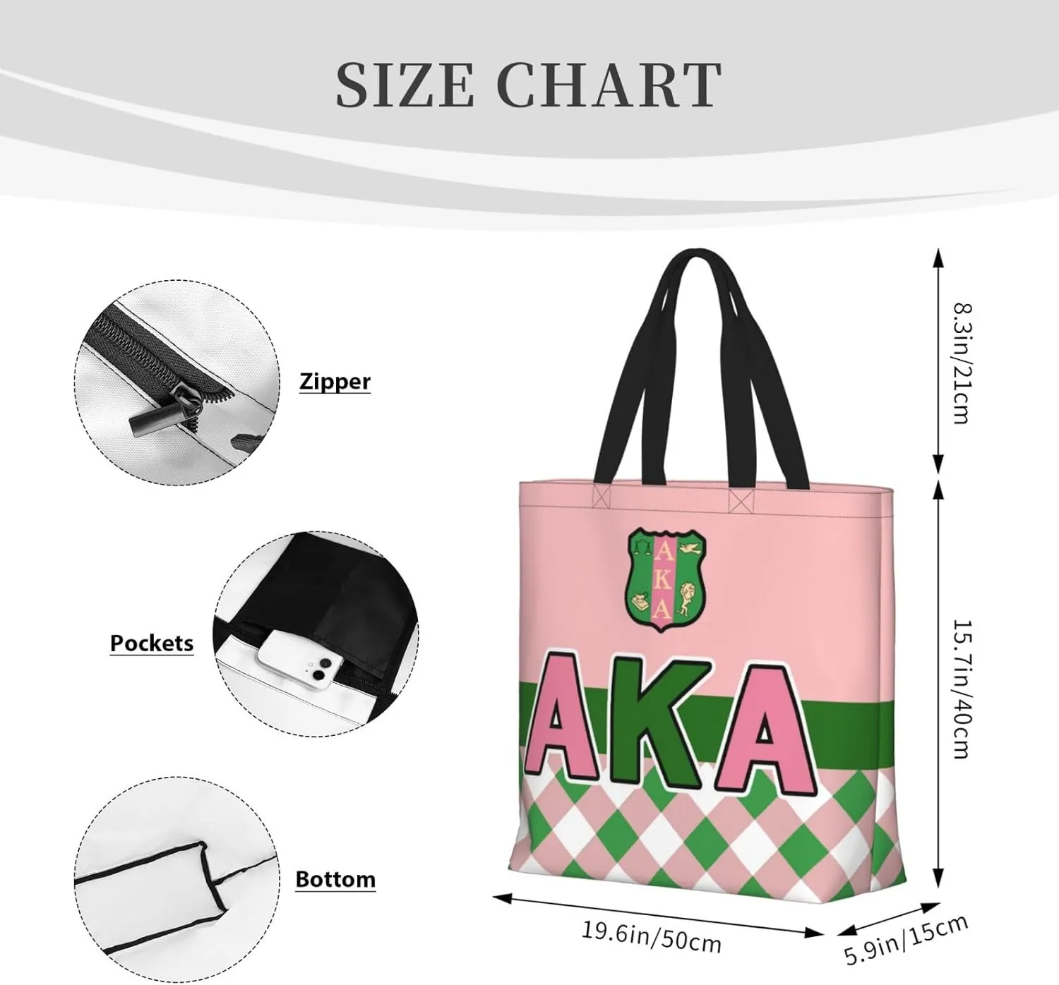 AkA Sorority Gifts Tote Bag Reusable Canvas Shoulder Bag Shopping Tote Bag for Women Travel Work Beach Bag