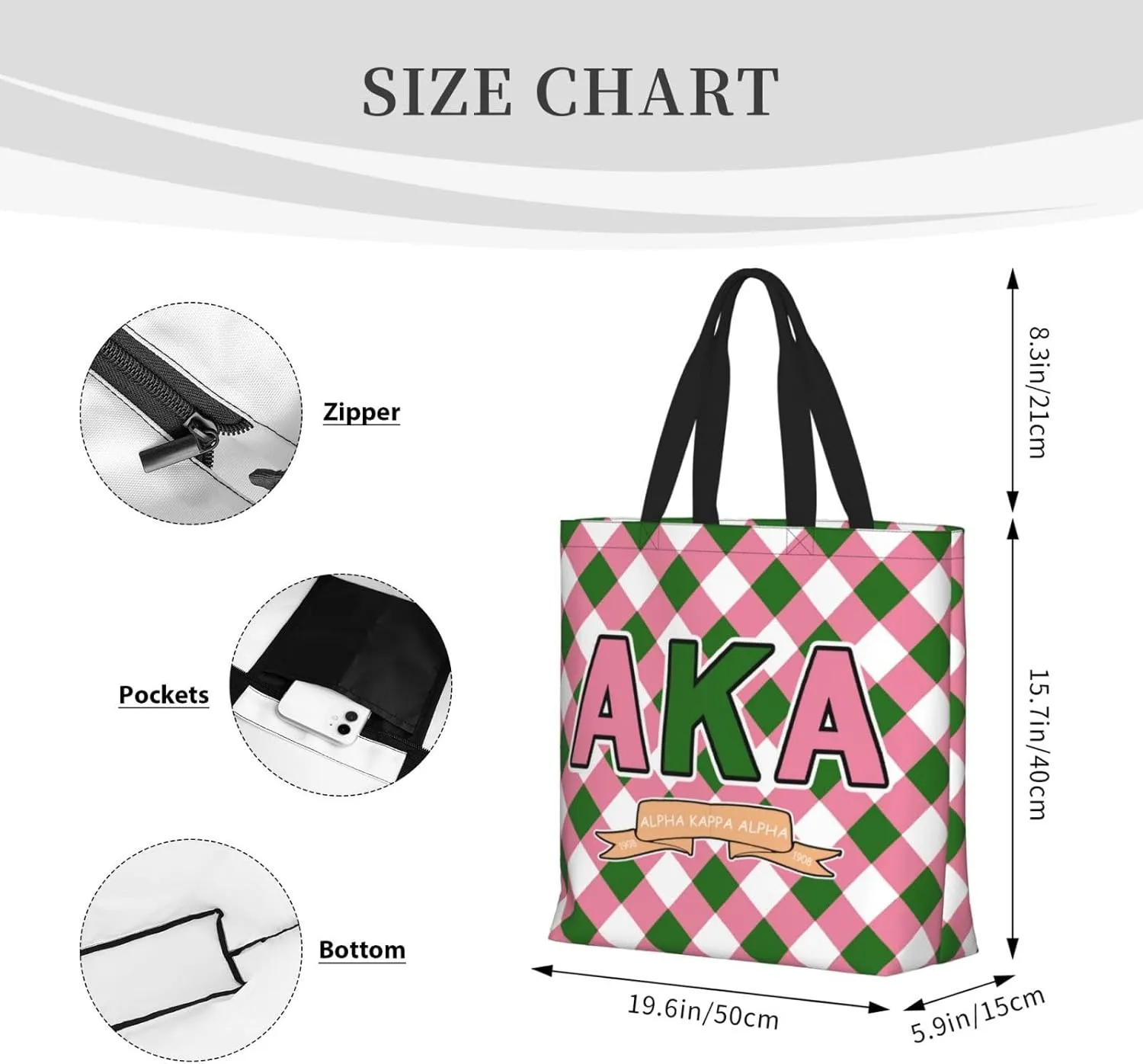 AkA Sorority Gifts Tote Bag Reusable Canvas Shoulder Bag Shopping Tote Bag for Women Travel Work Beach Bag