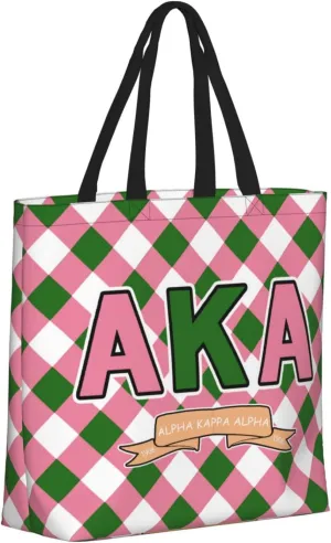 AkA Sorority Gifts Tote Bag Reusable Canvas Shoulder Bag Shopping Tote Bag for Women Travel Work Beach Bag