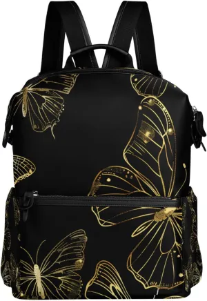 ALAZA Butterflies Golden Outline Women Backpack Purse Anti-theft Rucksack Lightweight Travel Backpack Casual Shoulder Bag Fashion Ladies Satchel Bags