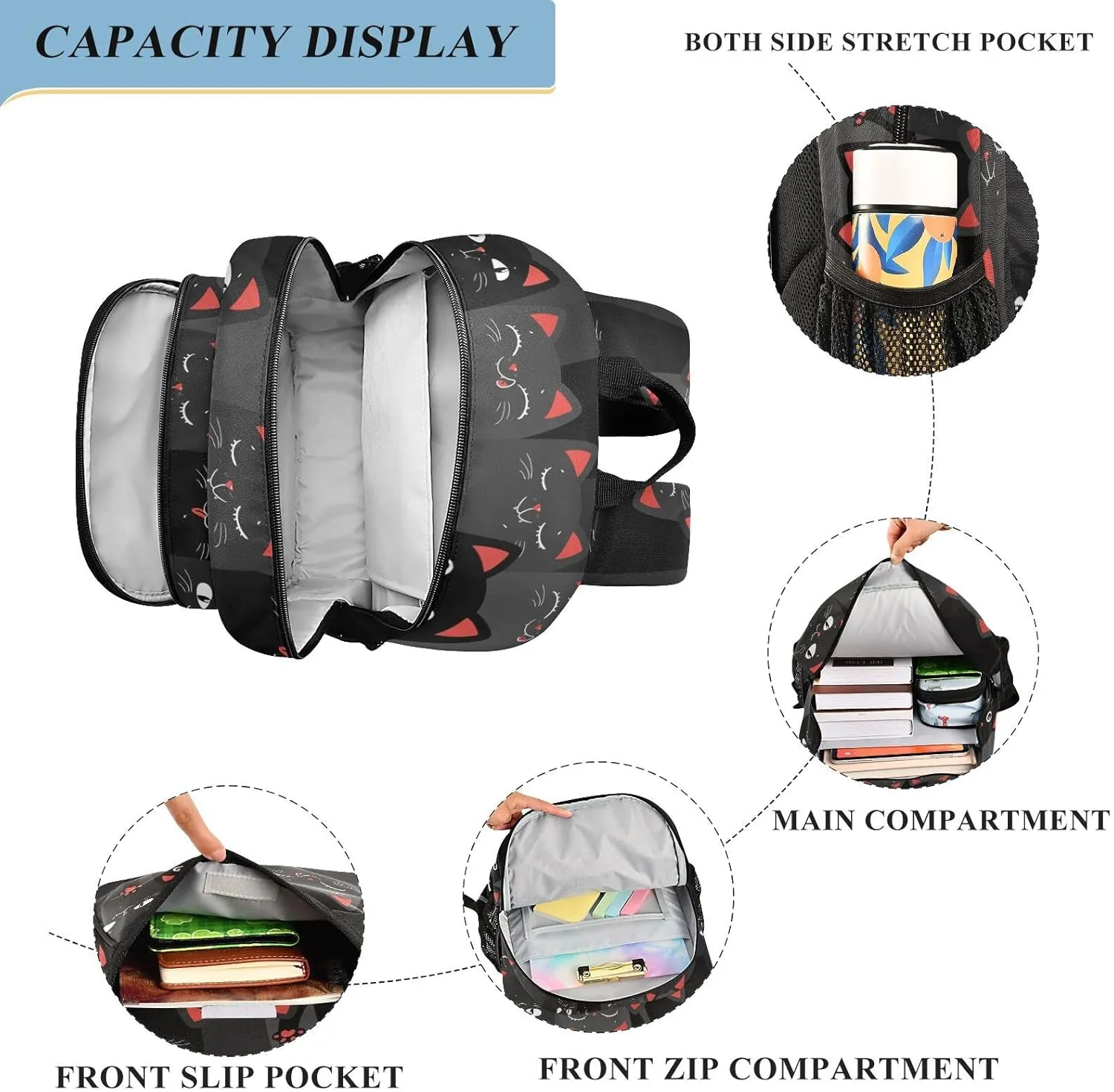 ALAZA Cartoon Black and Grey Cats Laptop Backpack Purse for Women Men Travel Bag Casual Daypack with Compartment & Multiple Pockets