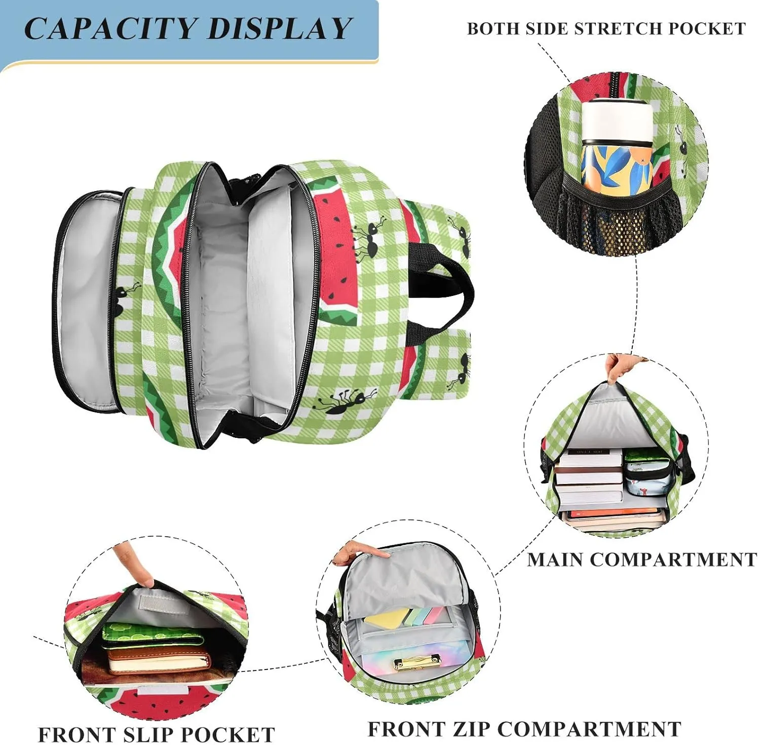 ALAZA Cute Ants and Slices Of Juicy Watermelon Business Travel Hiking Camping Rucksack Pack