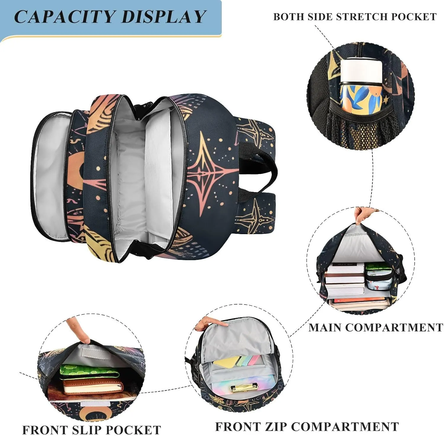 ALAZA Moon Stars Alchemy Witch Laptop Backpack Purse for Women Men Travel Bag Casual Daypack with Compartment & Multiple Pockets