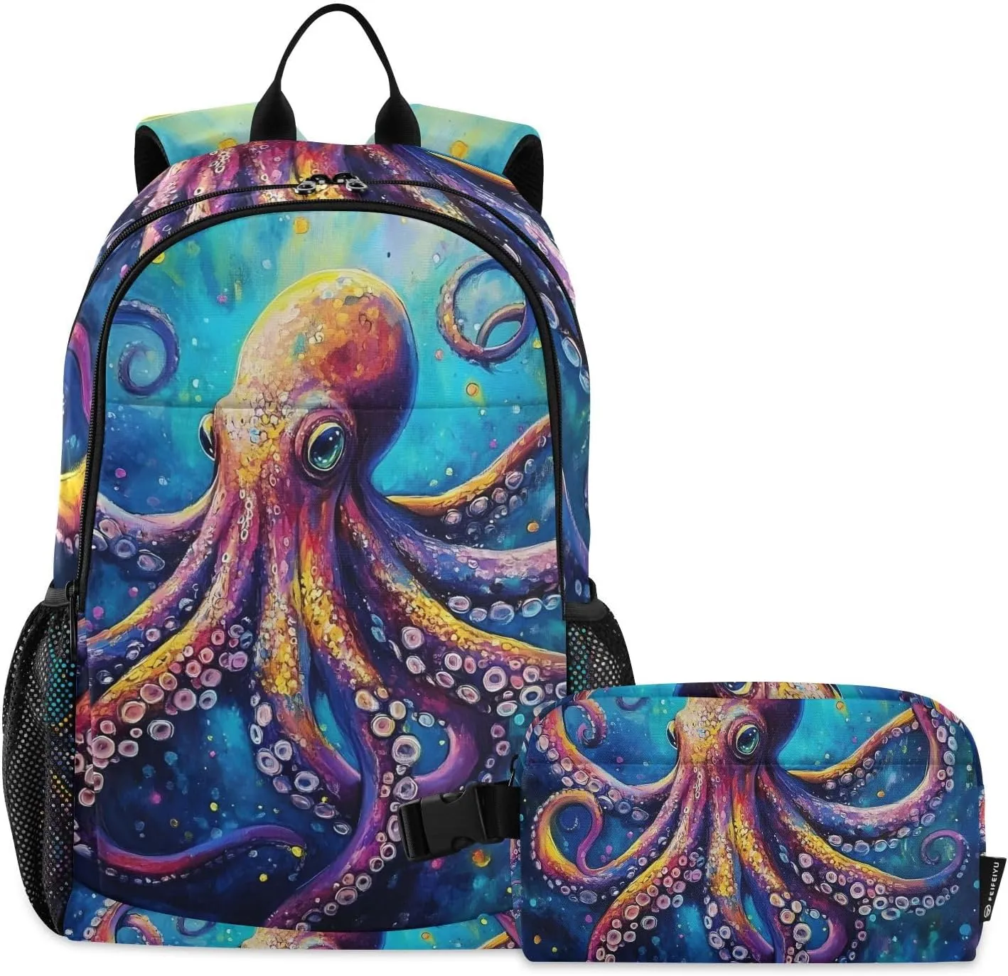 ALAZA Octo Tentacles Blue Ocean Octopus Backpack and Lunch Bag Set for Girls Boys Kids School Bag Bookbags Elementary Back Pack Casual Daypack