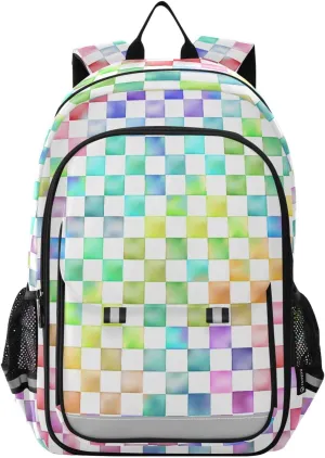 ALAZA Rainbow Checkered Laptop Backpack Purse for Women Men Checker Travel Bag Casual Daypack with Compartment & Multiple Pockets