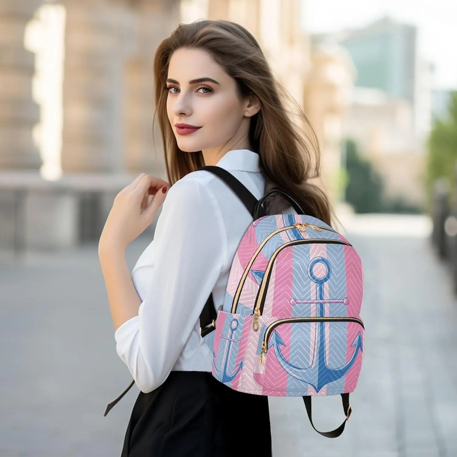 ALAZA Small Backpack Purse Spear Blue Stripes Quilted Backpack for Women Teen Girls Fashion Daypack Ladies Bookbag Travel Work Daily Rucksack