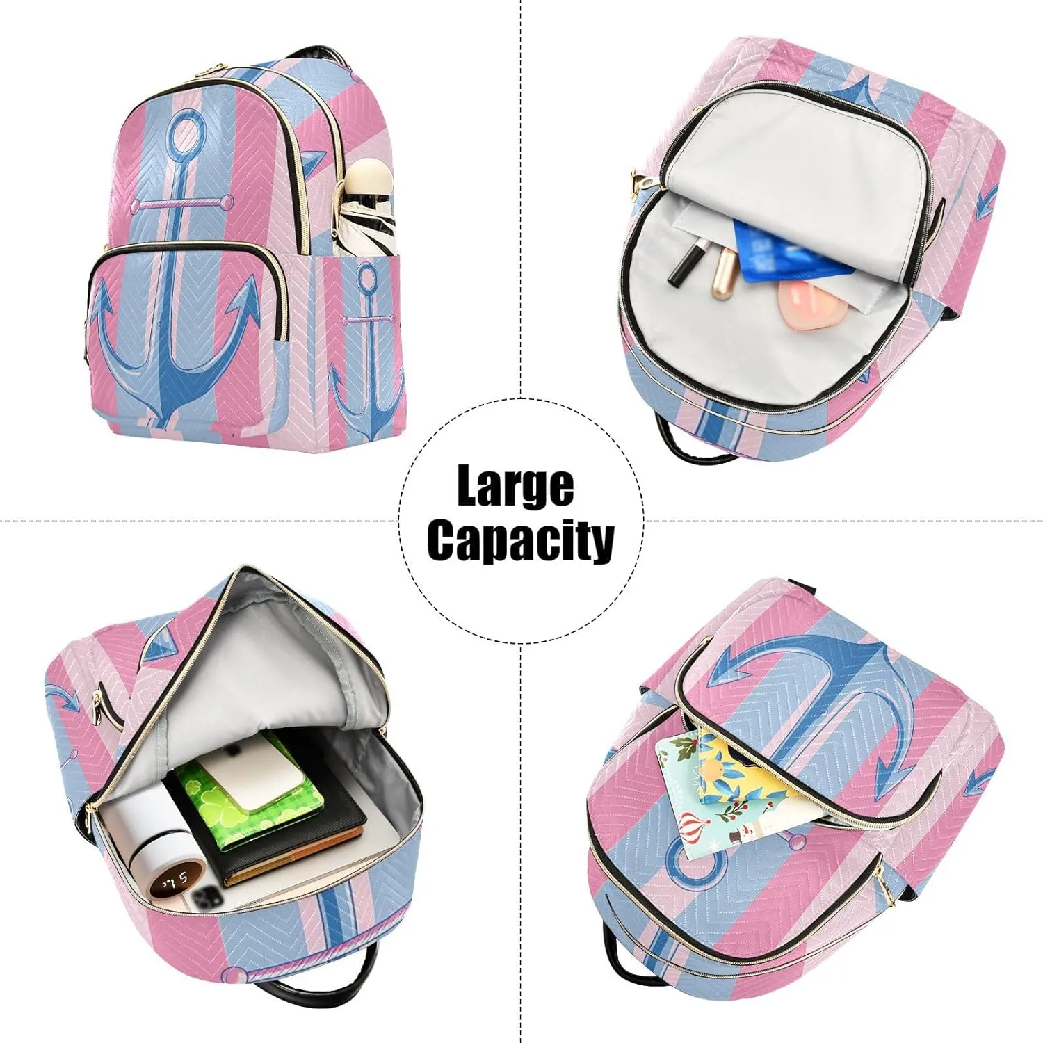 ALAZA Small Backpack Purse Spear Blue Stripes Quilted Backpack for Women Teen Girls Fashion Daypack Ladies Bookbag Travel Work Daily Rucksack