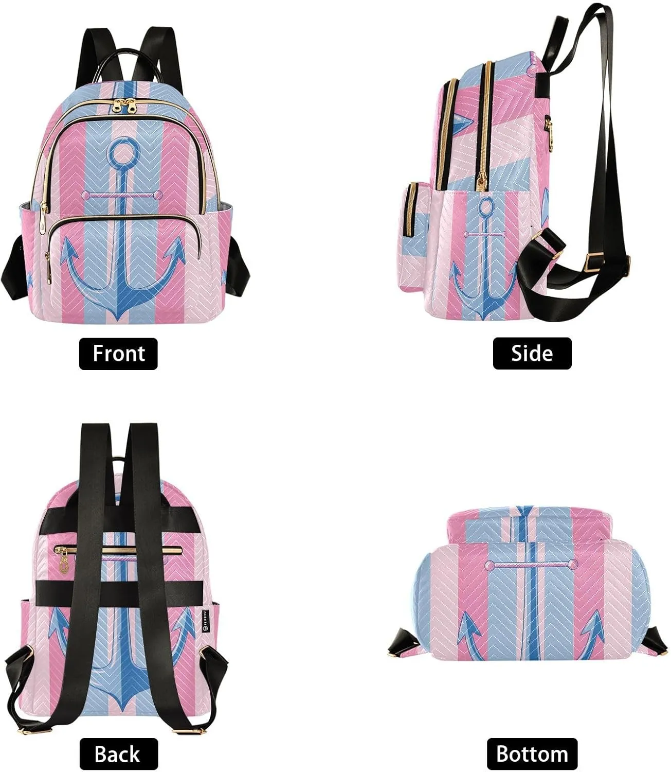 ALAZA Small Backpack Purse Spear Blue Stripes Quilted Backpack for Women Teen Girls Fashion Daypack Ladies Bookbag Travel Work Daily Rucksack