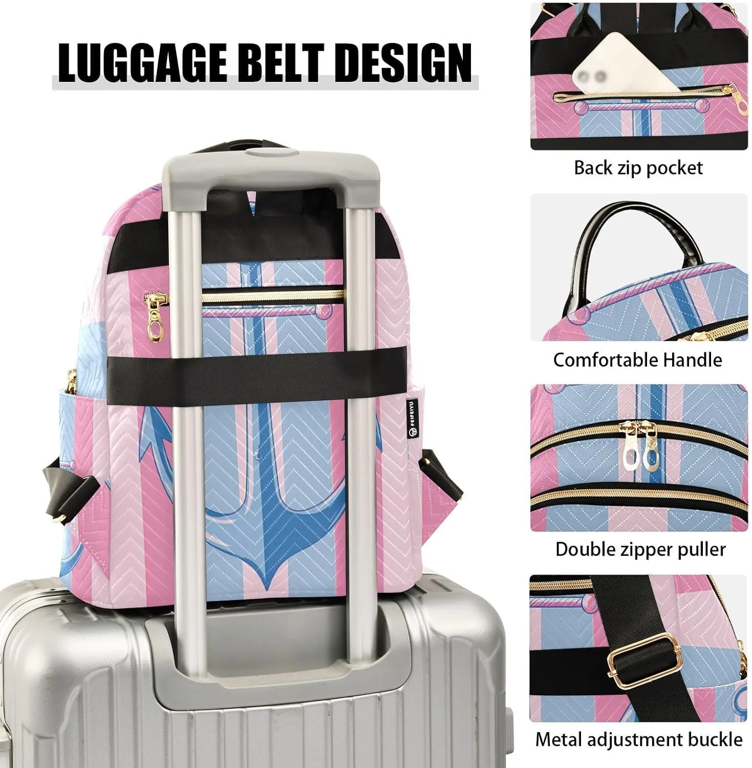 ALAZA Small Backpack Purse Spear Blue Stripes Quilted Backpack for Women Teen Girls Fashion Daypack Ladies Bookbag Travel Work Daily Rucksack