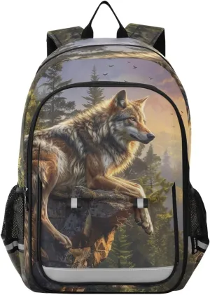 ALAZA Wild Wolf Cliff Forest Laptop Backpack Purse for Women Men Travel Bag Casual Daypack with Compartment & Multiple Pockets