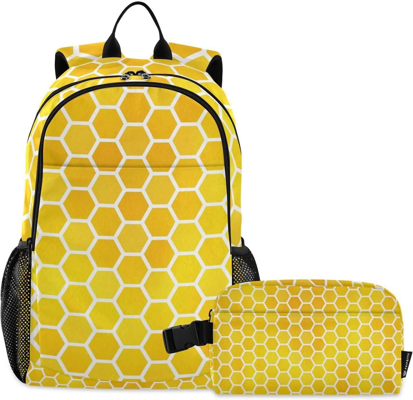 ALAZA Yellow Hexagon Orange Honeycomb Backpack and Lunch Bag Set for Girls Boys Kids School Bag Bookbags Elementary Back Pack Casual Daypack