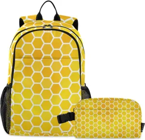 ALAZA Yellow Hexagon Orange Honeycomb Backpack and Lunch Bag Set for Girls Boys Kids School Bag Bookbags Elementary Back Pack Casual Daypack