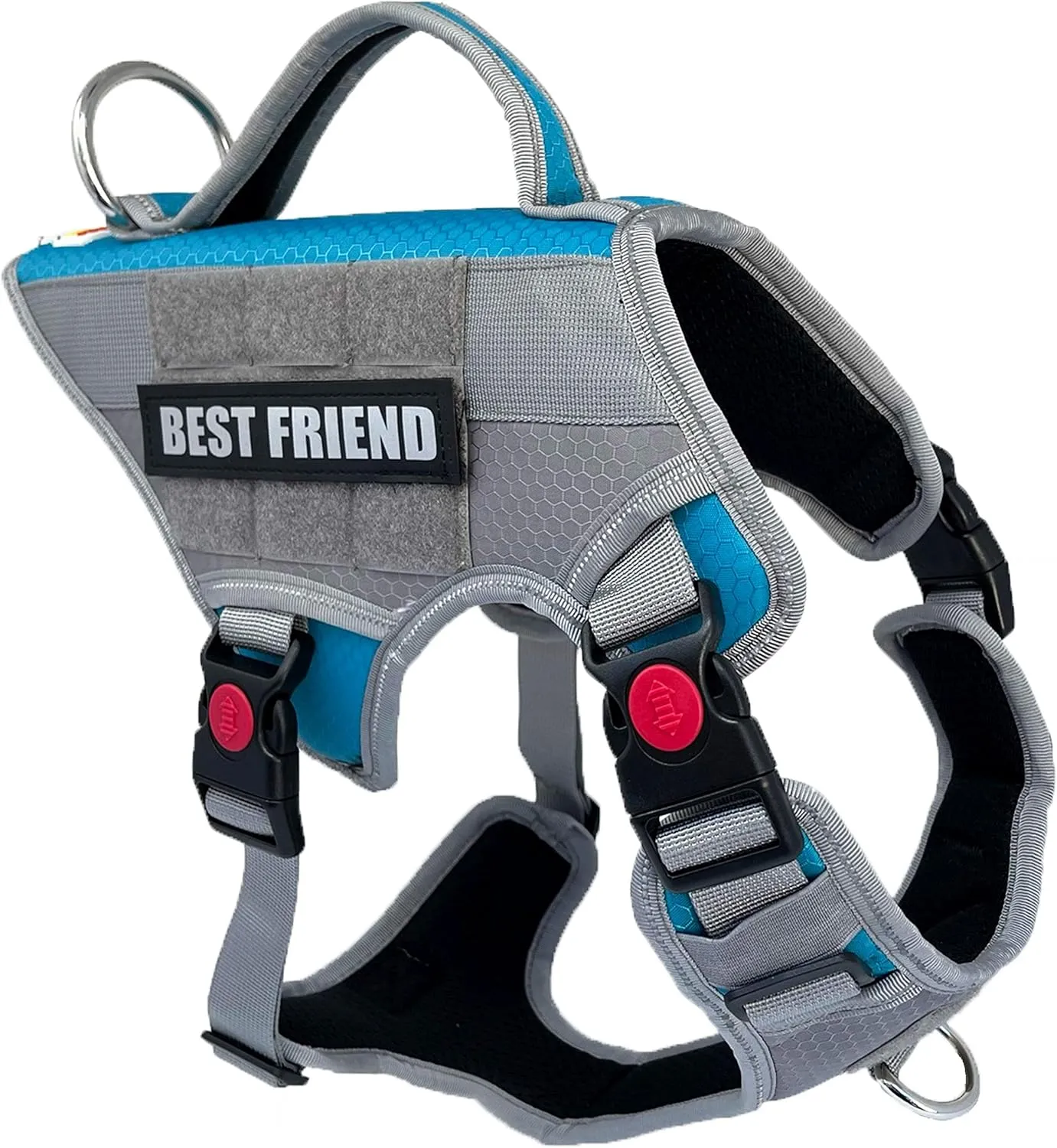 Albcorp Tactical Working Dog Vest Harness - No-Pull Service Dog Jacket with Reflective Hook & Loop Patches - Padded Handle, Front/Side Buckles with Quick Release Buttons, Adjustable Straps - Blue, XL