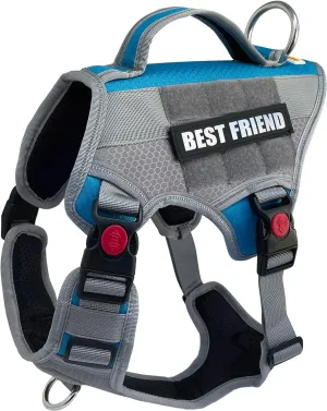 Albcorp Tactical Working Dog Vest Harness - No-Pull Service Dog Jacket with Reflective Hook & Loop Patches - Padded Handle, Front/Side Buckles with Quick Release Buttons, Adjustable Straps - Blue, XL