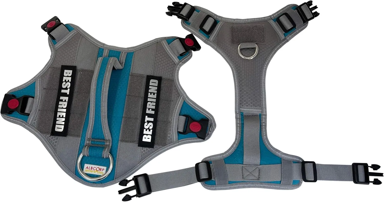 Albcorp Tactical Working Dog Vest Harness - No-Pull Service Dog Jacket with Reflective Hook & Loop Patches - Padded Handle, Front/Side Buckles with Quick Release Buttons, Adjustable Straps - Blue, XL
