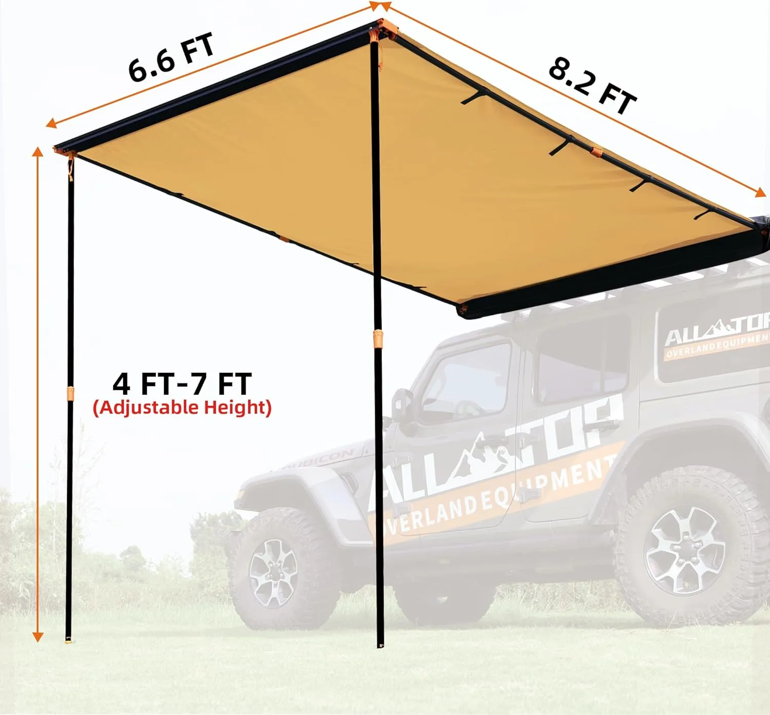 ALL-TOP Vehicle Awning 6.6'x8.2' Roof Rack Pull-Out Sun Shade UV50 , Weatherproof 4x4 Side Awning for Camping & Overland (Hardware Included)