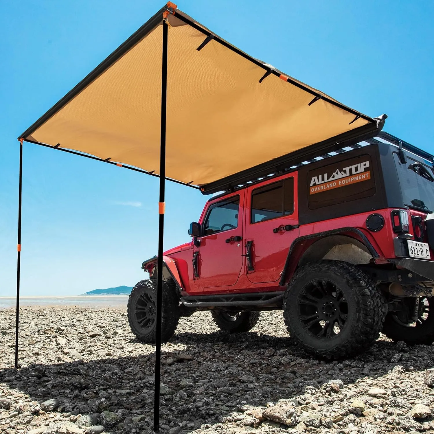 ALL-TOP Vehicle Awning 6.6'x8.2' Roof Rack Pull-Out Sun Shade UV50 , Weatherproof 4x4 Side Awning for Camping & Overland (Hardware Included)