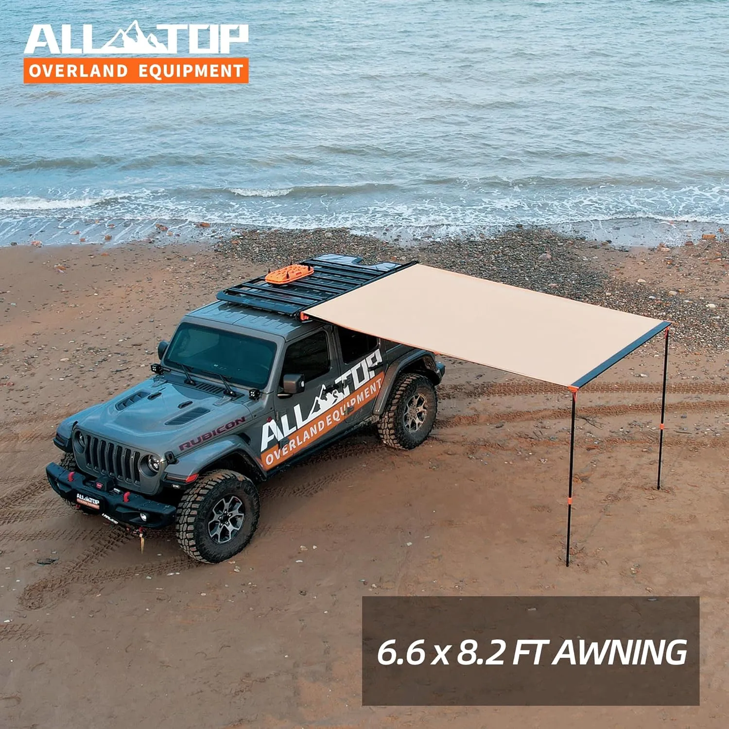 ALL-TOP Vehicle Awning 6.6'x8.2' Roof Rack Pull-Out Sun Shade UV50 , Weatherproof 4x4 Side Awning for Camping & Overland (Hardware Included)