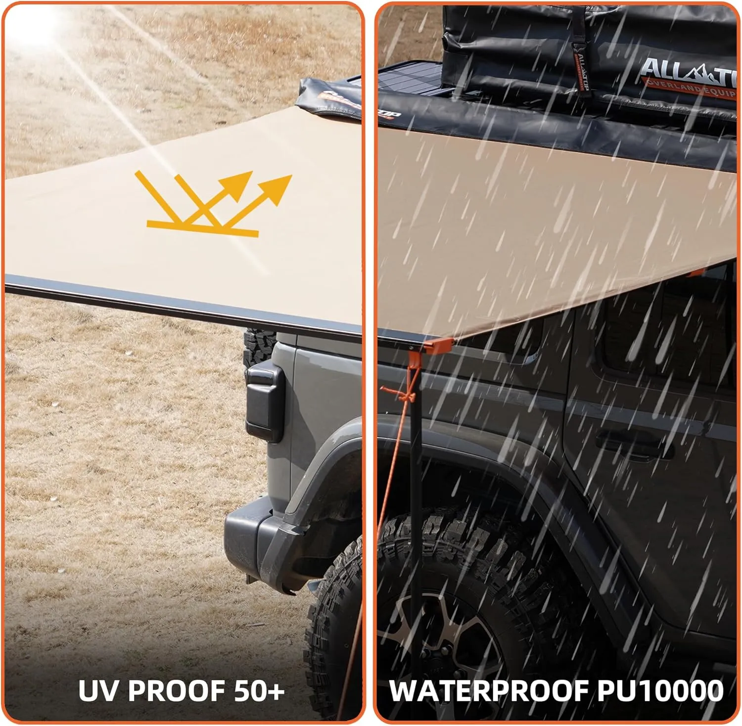 ALL-TOP Vehicle Awning 6.6'x8.2' Roof Rack Pull-Out Sun Shade UV50 , Weatherproof 4x4 Side Awning for Camping & Overland (Hardware Included)