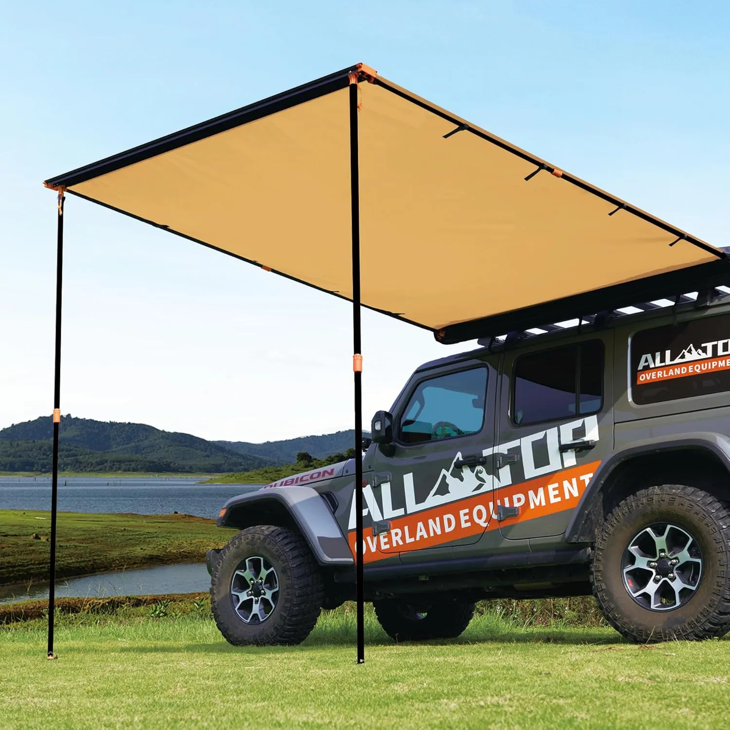 ALL-TOP Vehicle Awning 6.6'x8.2' Roof Rack Pull-Out Sun Shade UV50 , Weatherproof 4x4 Side Awning for Camping & Overland (Hardware Included)