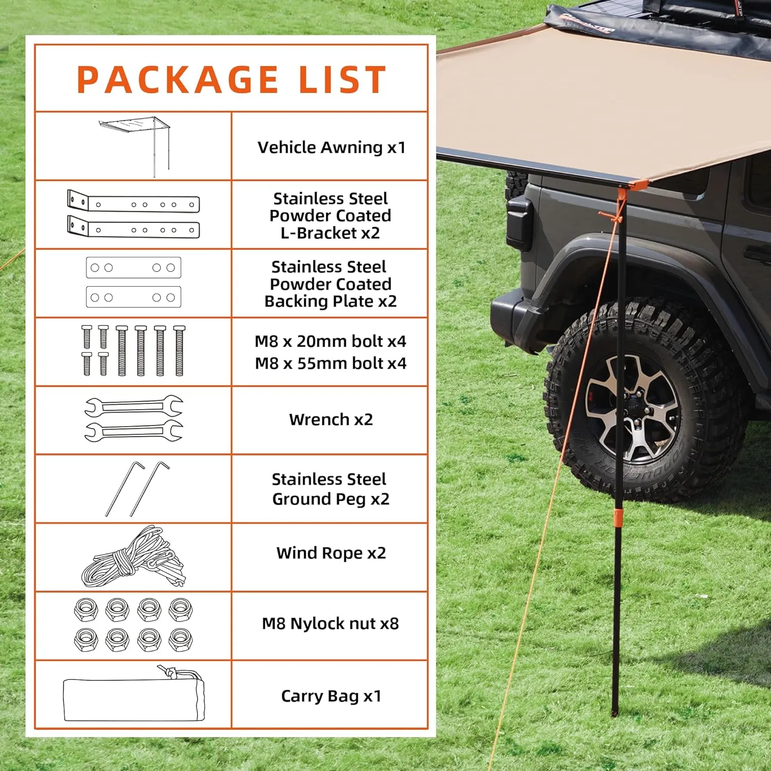 ALL-TOP Vehicle Awning 6.6'x8.2' Roof Rack Pull-Out Sun Shade UV50 , Weatherproof 4x4 Side Awning for Camping & Overland (Hardware Included)