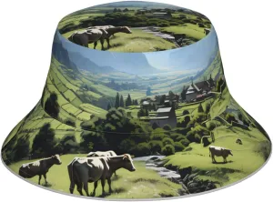 Alpine Farm Cows Reflective Bucket Hat for Women & Men, Reversible Sun Hat with Safety Strips, Hiking, Fishing Black