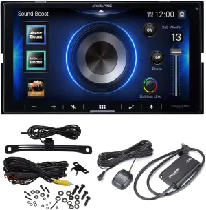 Alpine iLX-W670 7" Mechless Bluetooth Car Receiver Deck with Sirius Tuner and Voxx HD Wide Angle Backup Camera Bundle. Android and iPhone Bluetooth Integration for Android Auto and Apple Car Play.