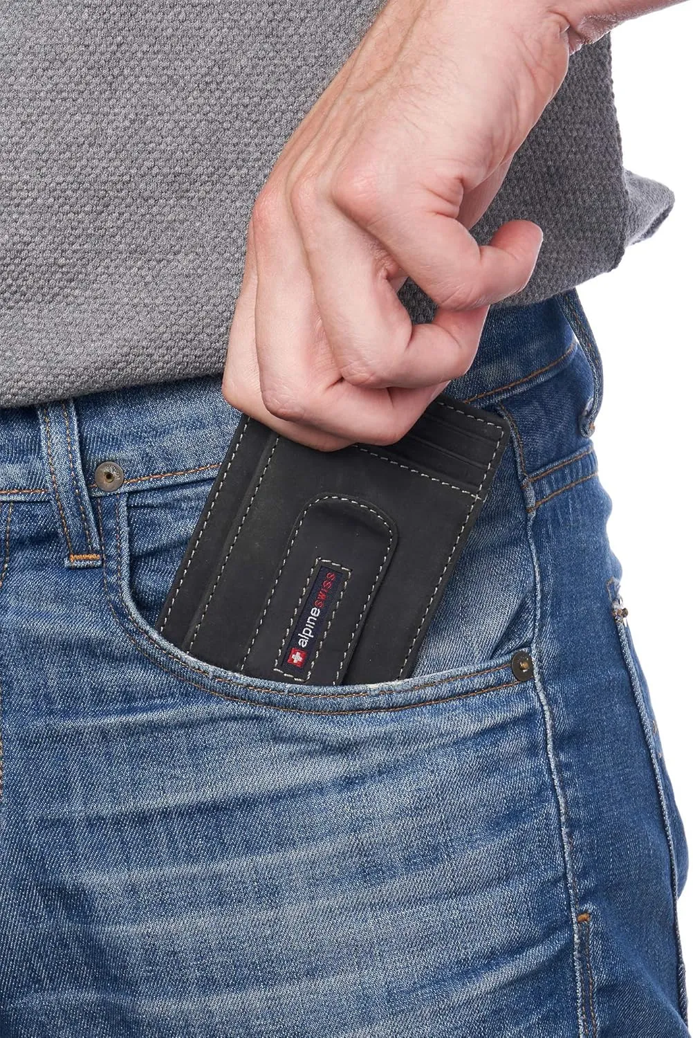 Alpine Swiss RFID Dermot Money Clip Front Pocket Wallet For Men Leather Comes in a Gift Box