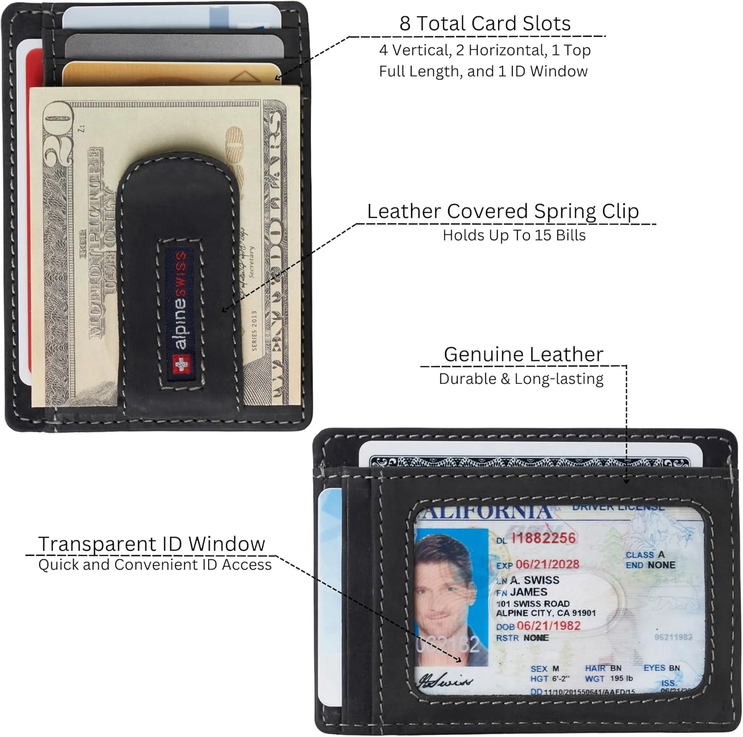 Alpine Swiss RFID Dermot Money Clip Front Pocket Wallet For Men Leather Comes in a Gift Box