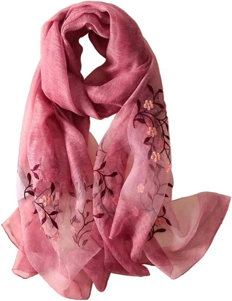 Alysee Women Lovely Silk&Wool Mixed Floral Embroidered Scarf Shawl Wrap