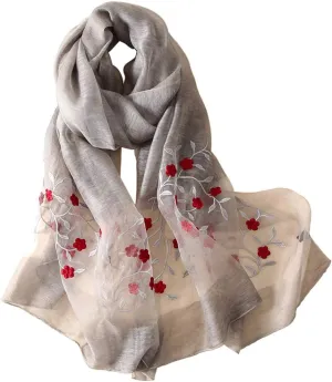 Alysee Women Lovely Silk&Wool Mixed Floral Embroidered Scarf Shawl Wrap