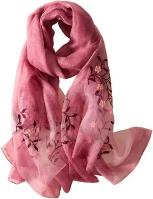 Alysee Women Lovely Silk&Wool Mixed Floral Embroidered Scarf Shawl Wrap