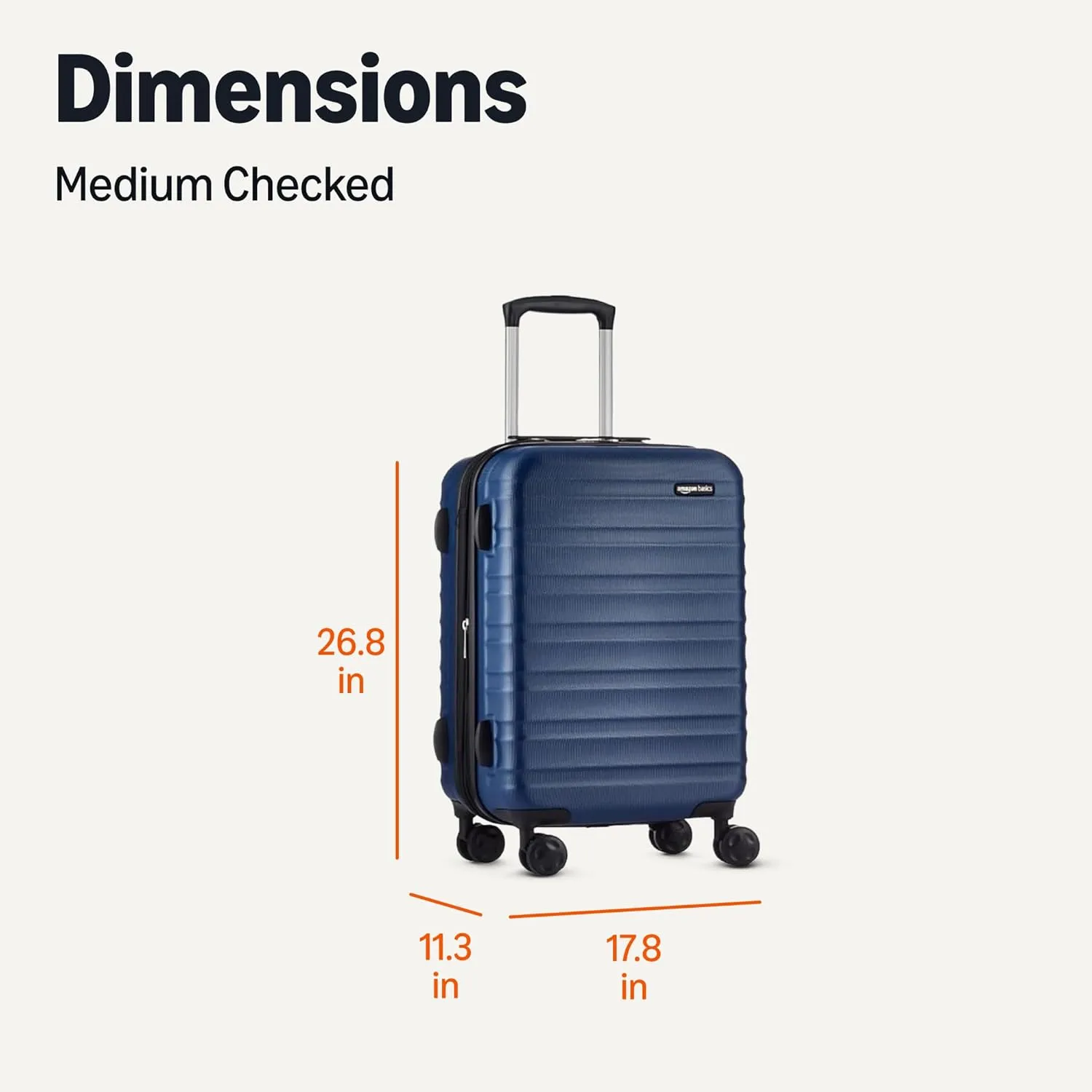 Amazon Basics 26" Hardside Medium Checked Luggage, Hardshell Suitcase With Wheels, Expandable For Up to 15% More Space, With Scratch-Resistant Surface, Four Multi-directional Wheels, Navy Blue