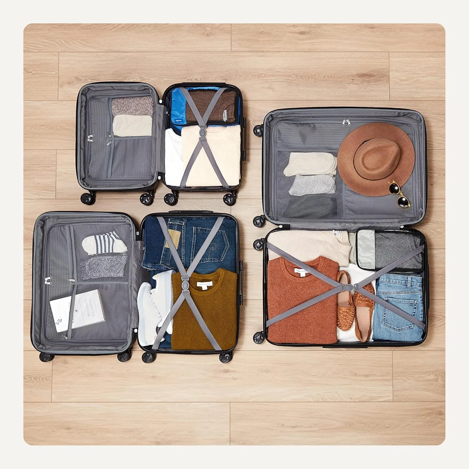 Amazon Basics 3-Piece Set (21", 26", 30"), Hardshell Suitcases With Wheels, Expandable For Up to 25% More Space, With Scratch-Resistant Surface, Four Multi-directional Wheels, Orange