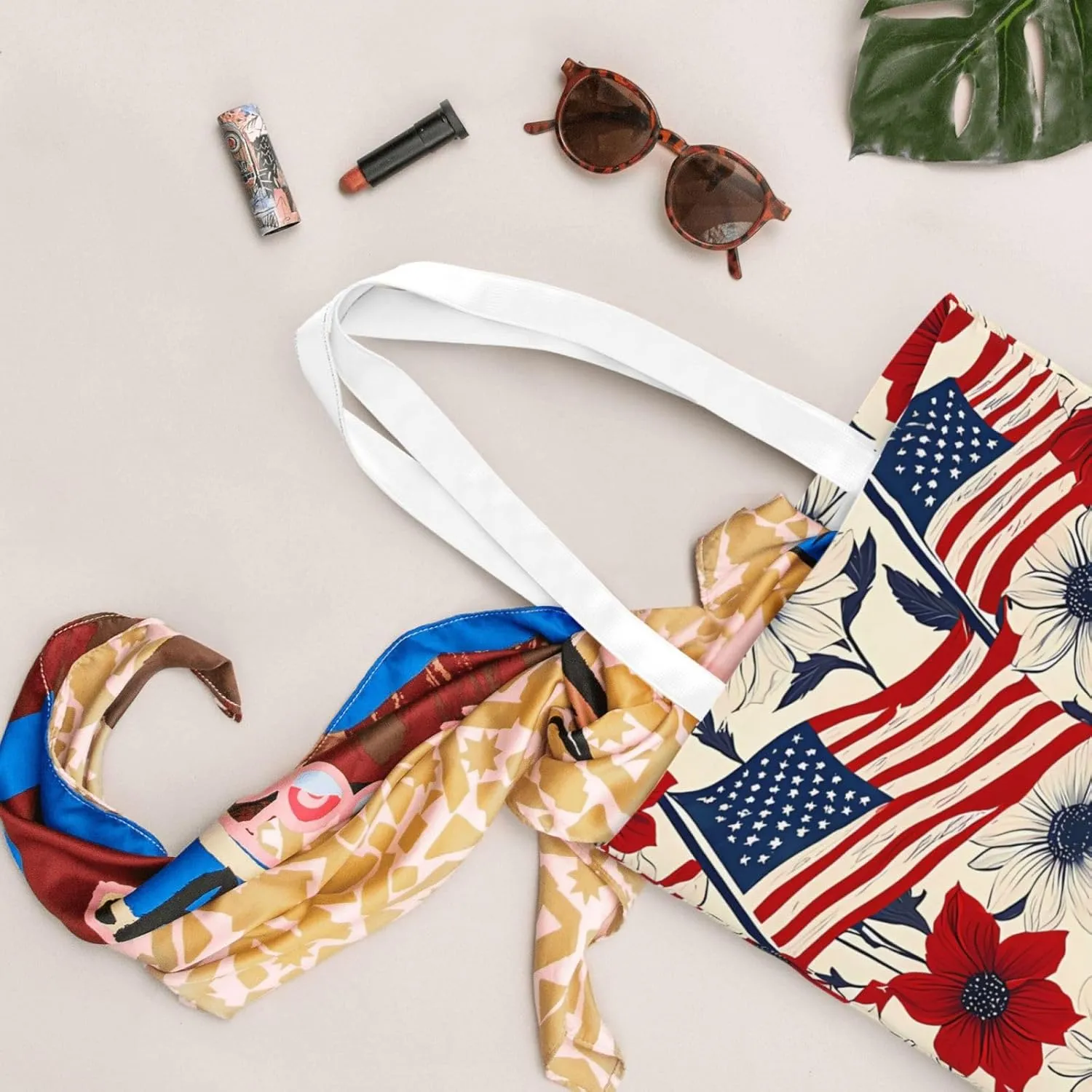 American Flag Canvas Tote Bag for Women Reusable Grocery Shoulder Bags Shopping Handbags