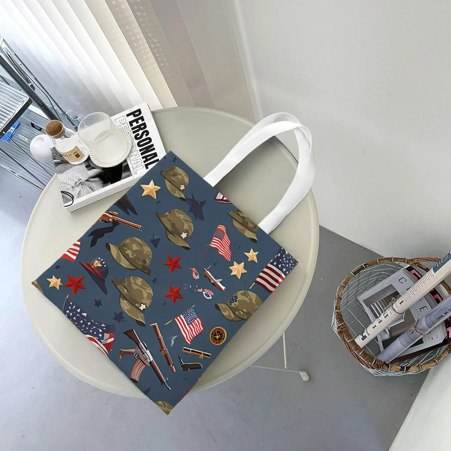 American Flag Canvas Tote Bag for Women Reusable Grocery Shoulder Bags Shopping Handbags