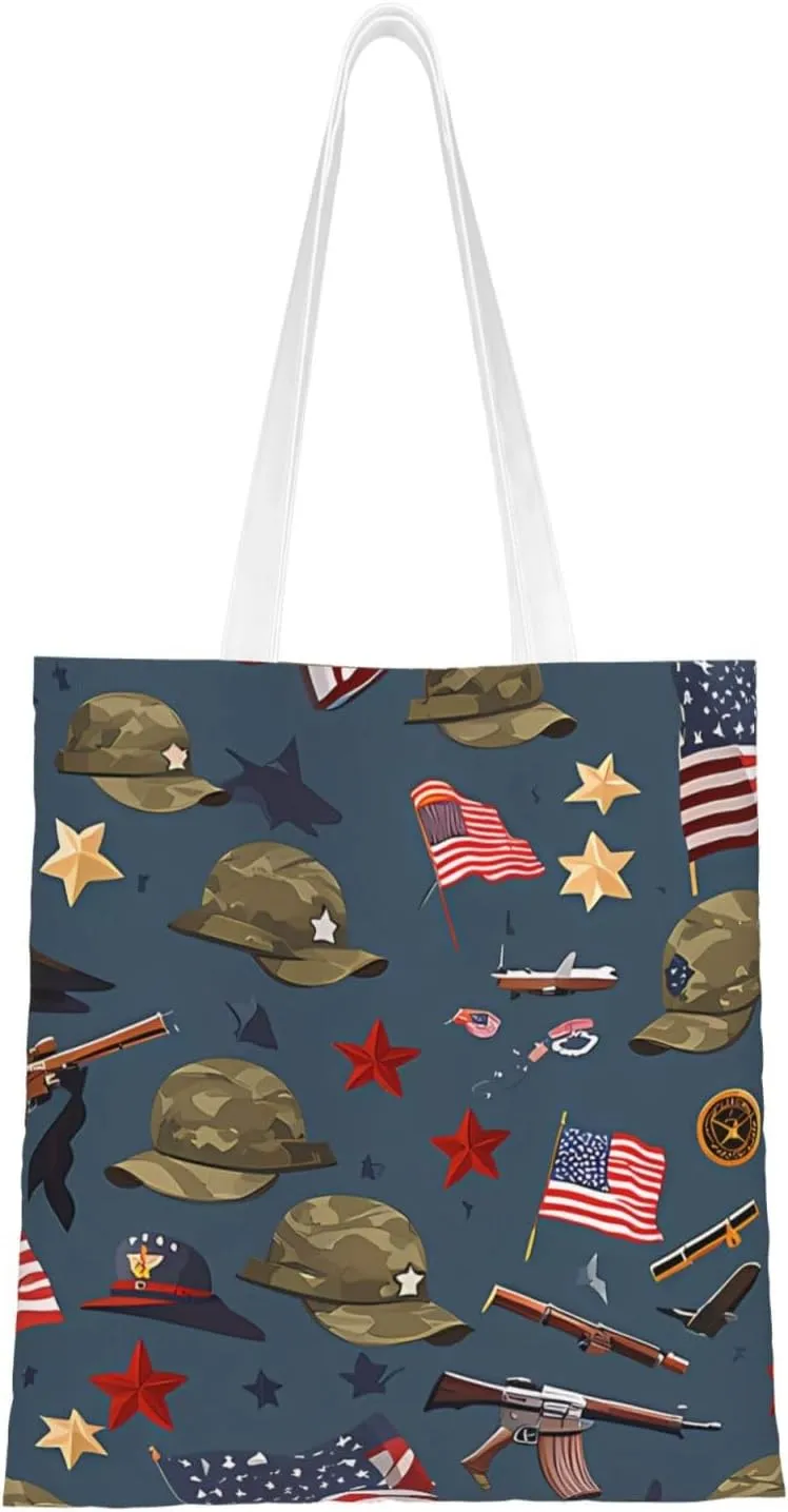 American Flag Canvas Tote Bag for Women Reusable Grocery Shoulder Bags Shopping Handbags
