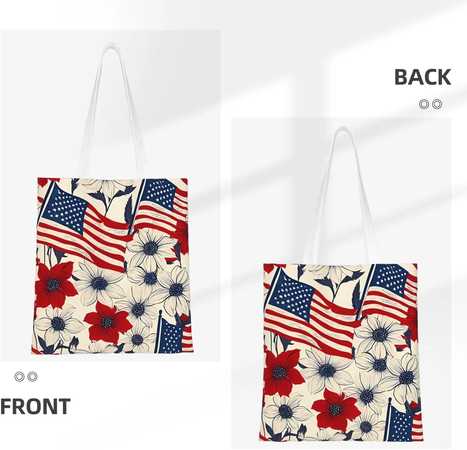 American Flag Canvas Tote Bag for Women Reusable Grocery Shoulder Bags Shopping Handbags