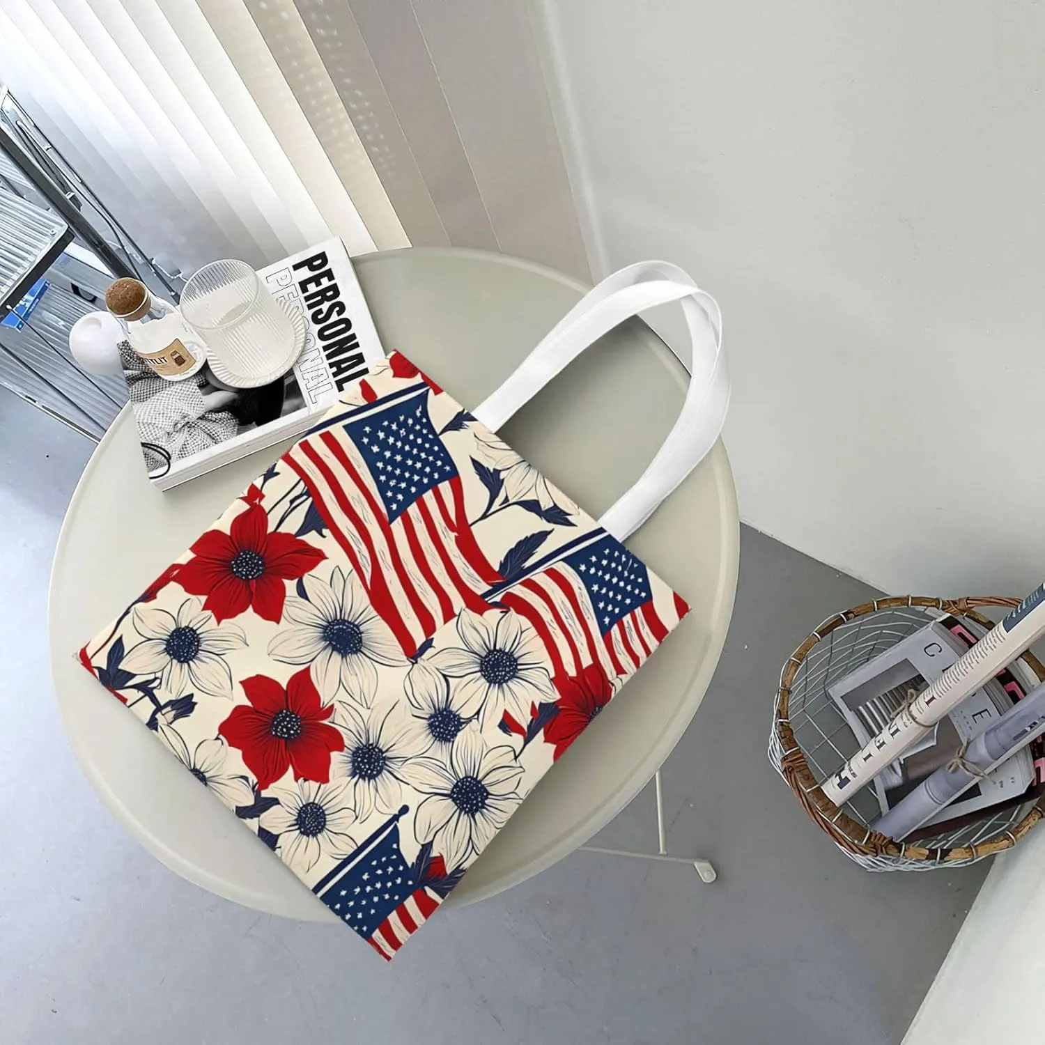 American Flag Canvas Tote Bag for Women Reusable Grocery Shoulder Bags Shopping Handbags