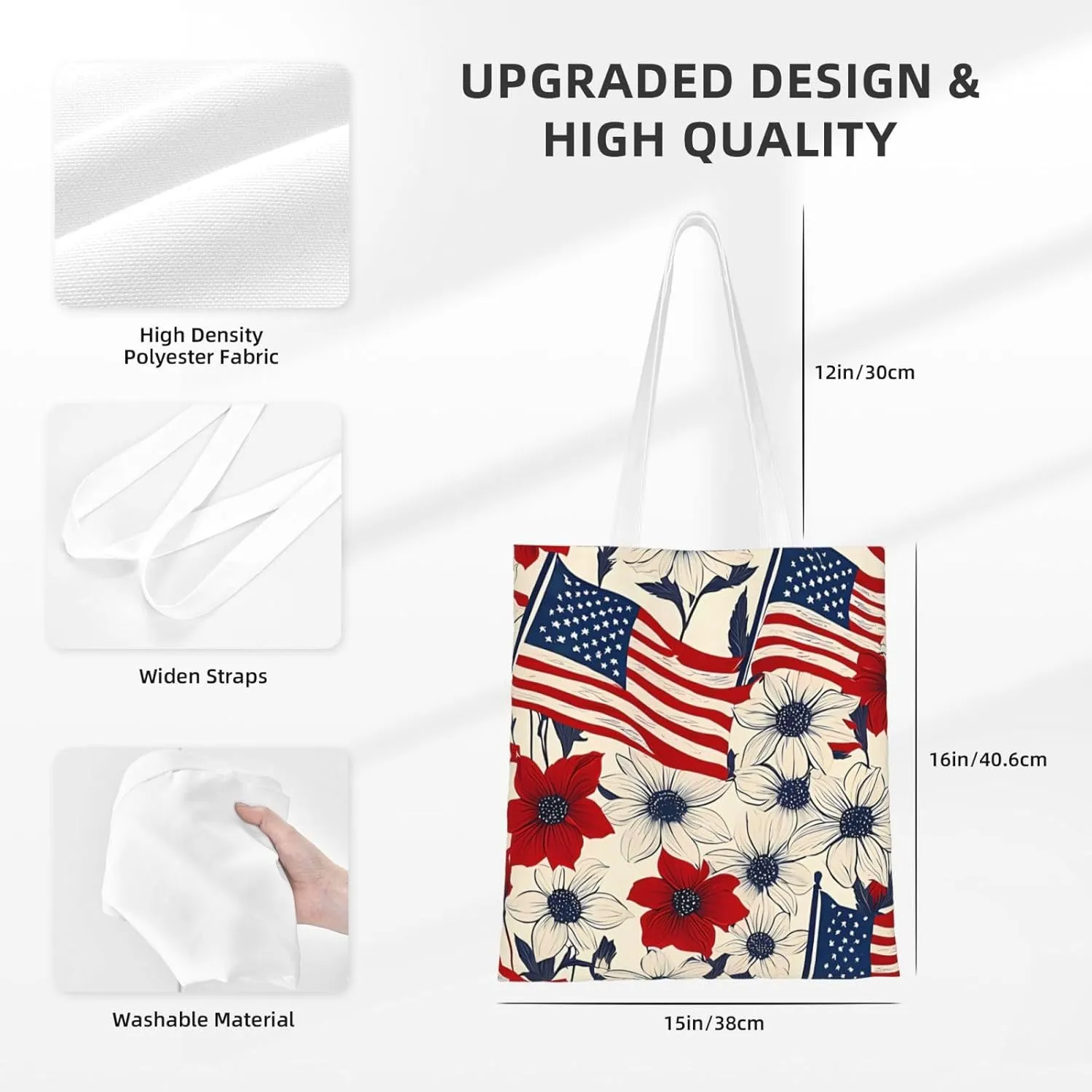 American Flag Canvas Tote Bag for Women Reusable Grocery Shoulder Bags Shopping Handbags
