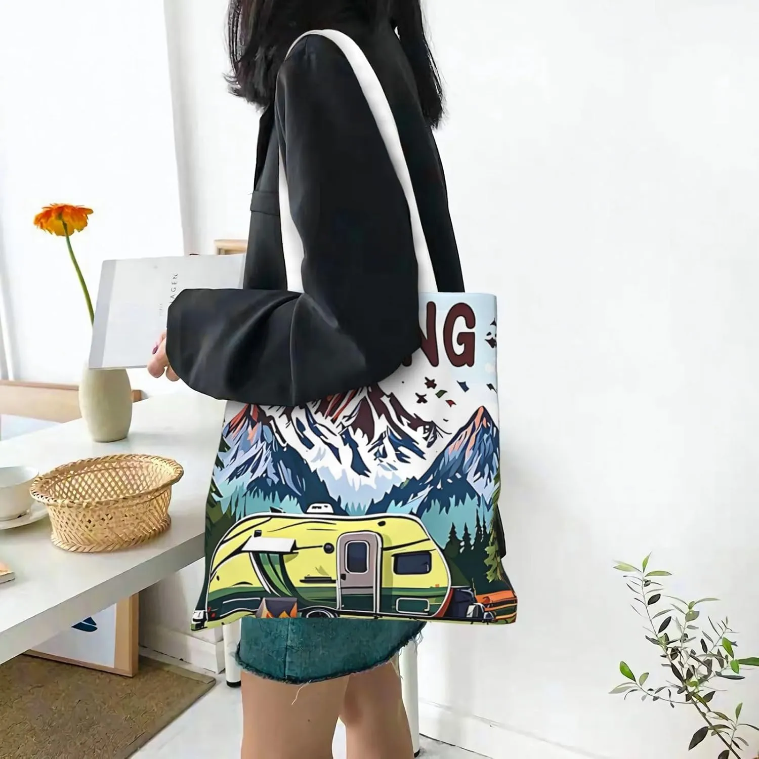 American Flag Canvas Tote Bag for Women Reusable Grocery Shoulder Bags Shopping Handbags