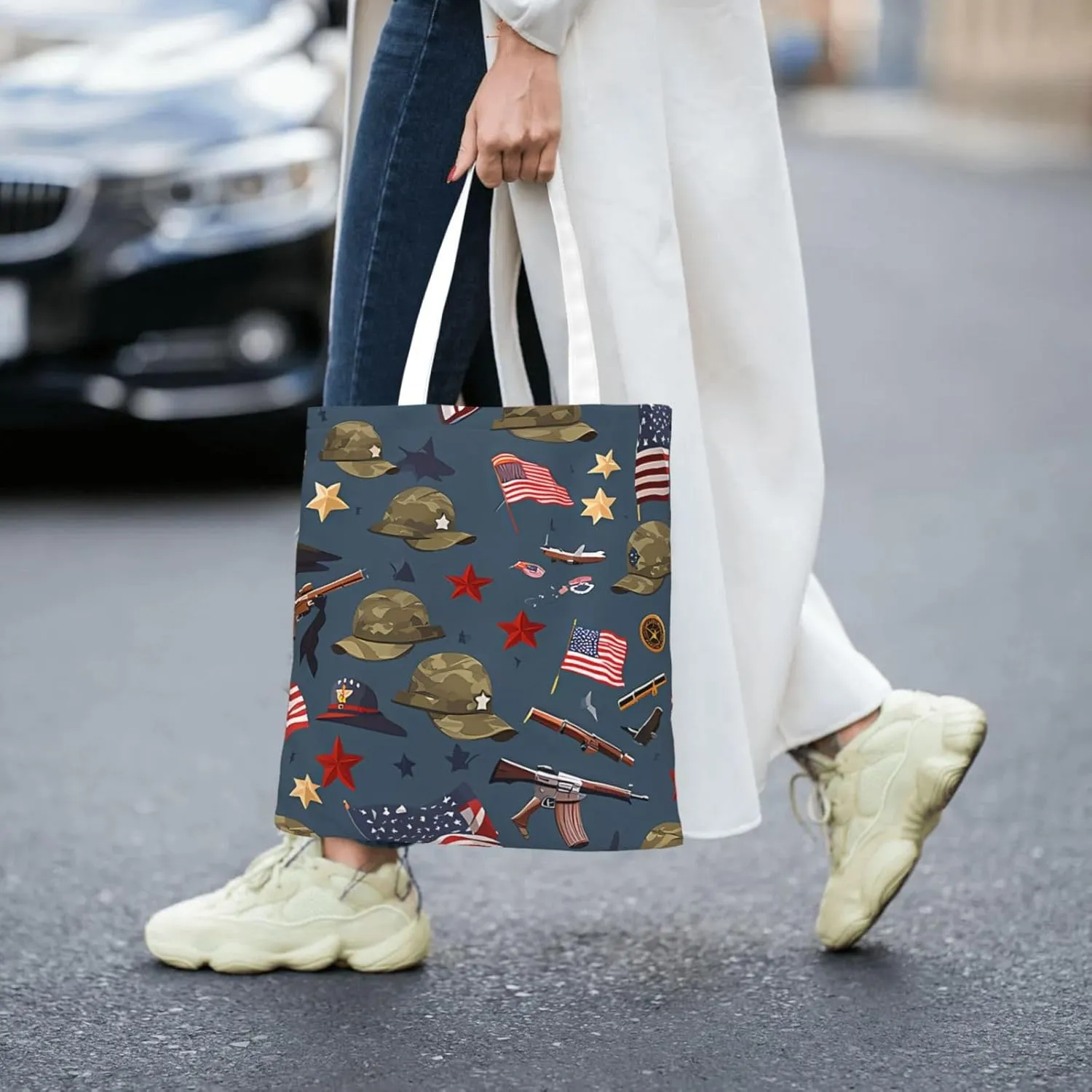 American Flag Canvas Tote Bag for Women Reusable Grocery Shoulder Bags Shopping Handbags