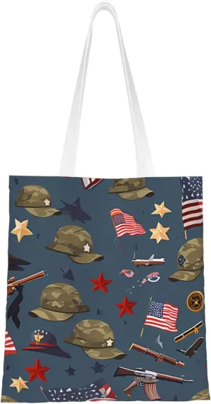 American Flag Canvas Tote Bag for Women Reusable Grocery Shoulder Bags Shopping Handbags