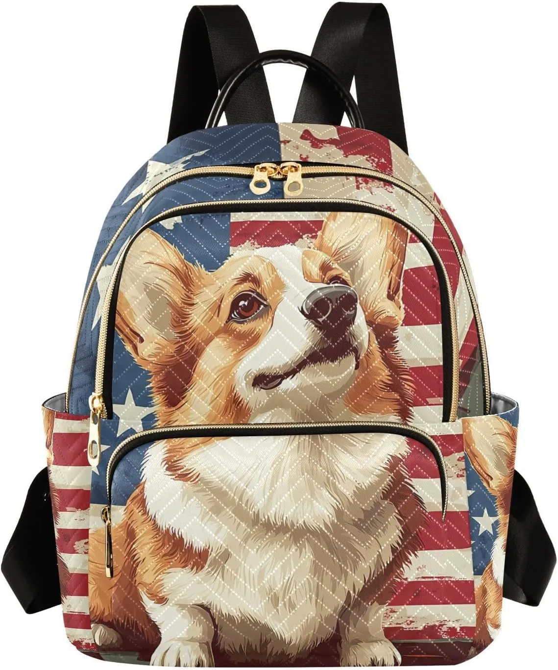 American Flag Corgi Dog Mini Backpack Purse for Women Shoulder Bag Fashion Daypack Ladies Handbag Lightweight Travel Bag Rucksack