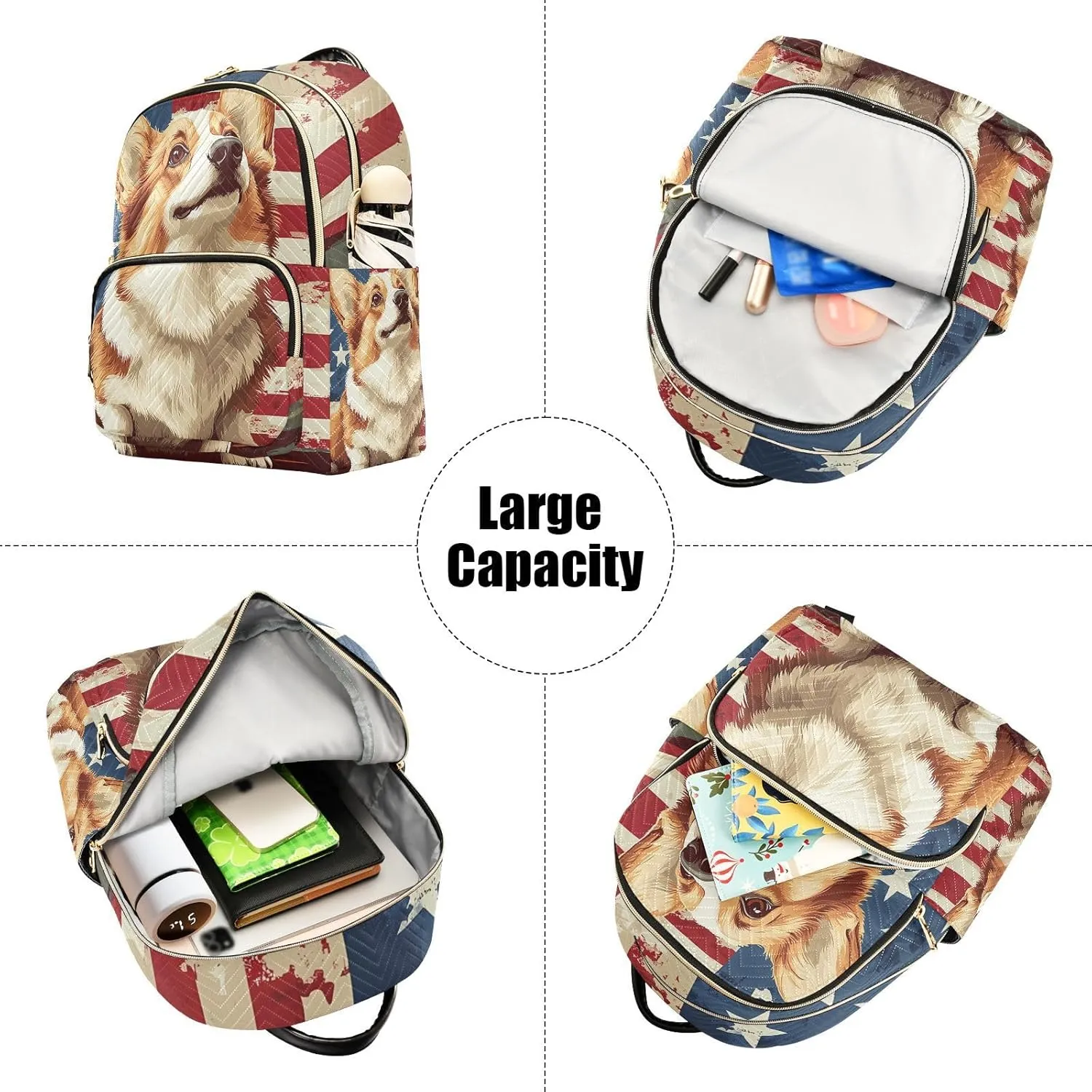 American Flag Corgi Dog Mini Backpack Purse for Women Shoulder Bag Fashion Daypack Ladies Handbag Lightweight Travel Bag Rucksack