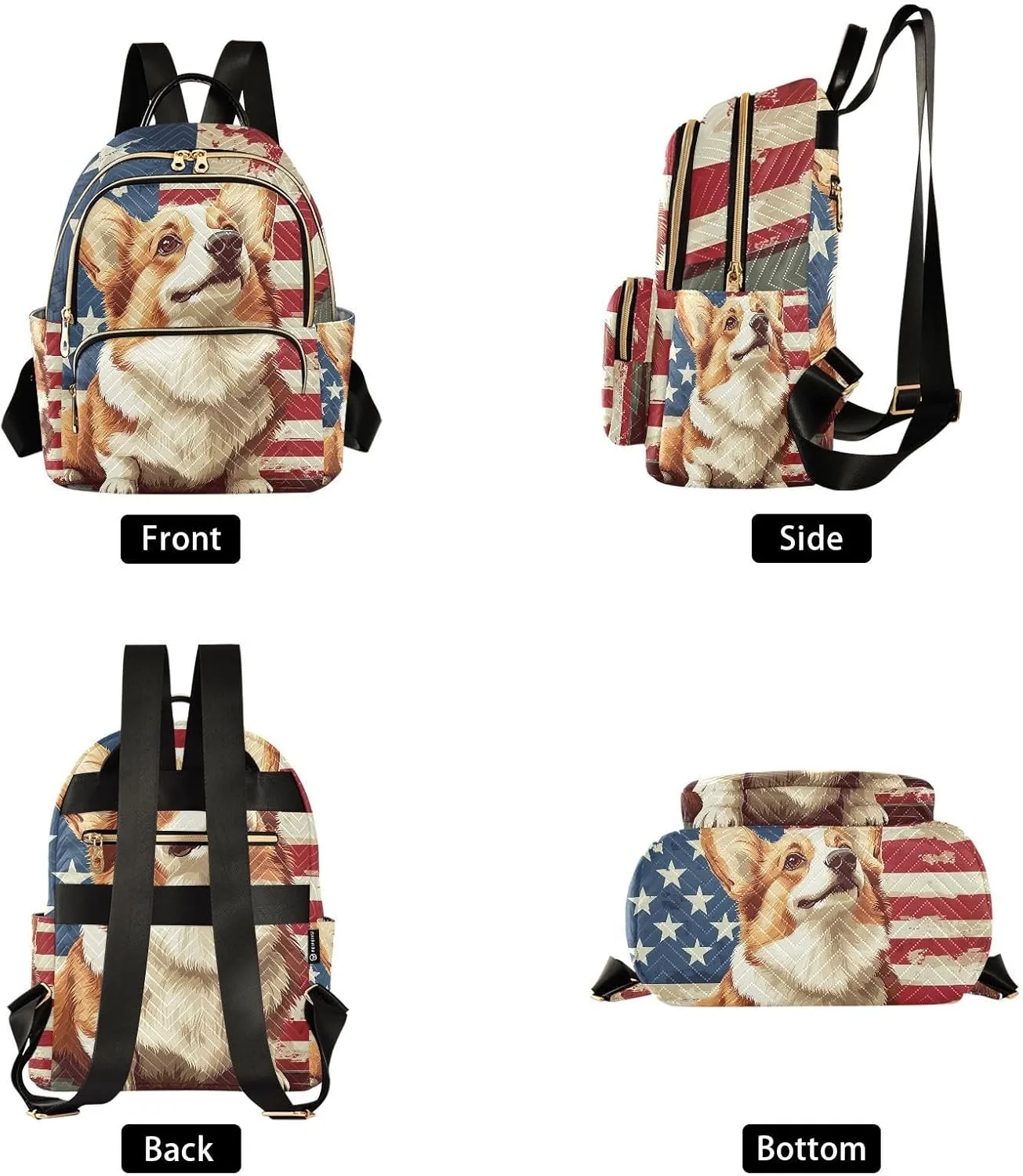 American Flag Corgi Dog Mini Backpack Purse for Women Shoulder Bag Fashion Daypack Ladies Handbag Lightweight Travel Bag Rucksack