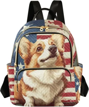 American Flag Corgi Dog Mini Backpack Purse for Women Shoulder Bag Fashion Daypack Ladies Handbag Lightweight Travel Bag Rucksack