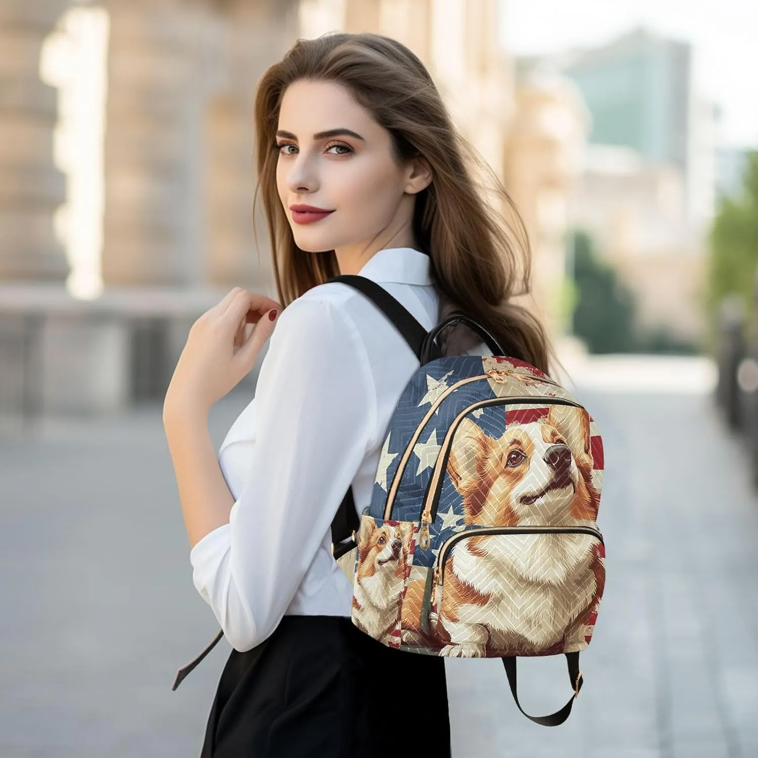 American Flag Corgi Dog Mini Backpack Purse for Women Shoulder Bag Fashion Daypack Ladies Handbag Lightweight Travel Bag Rucksack