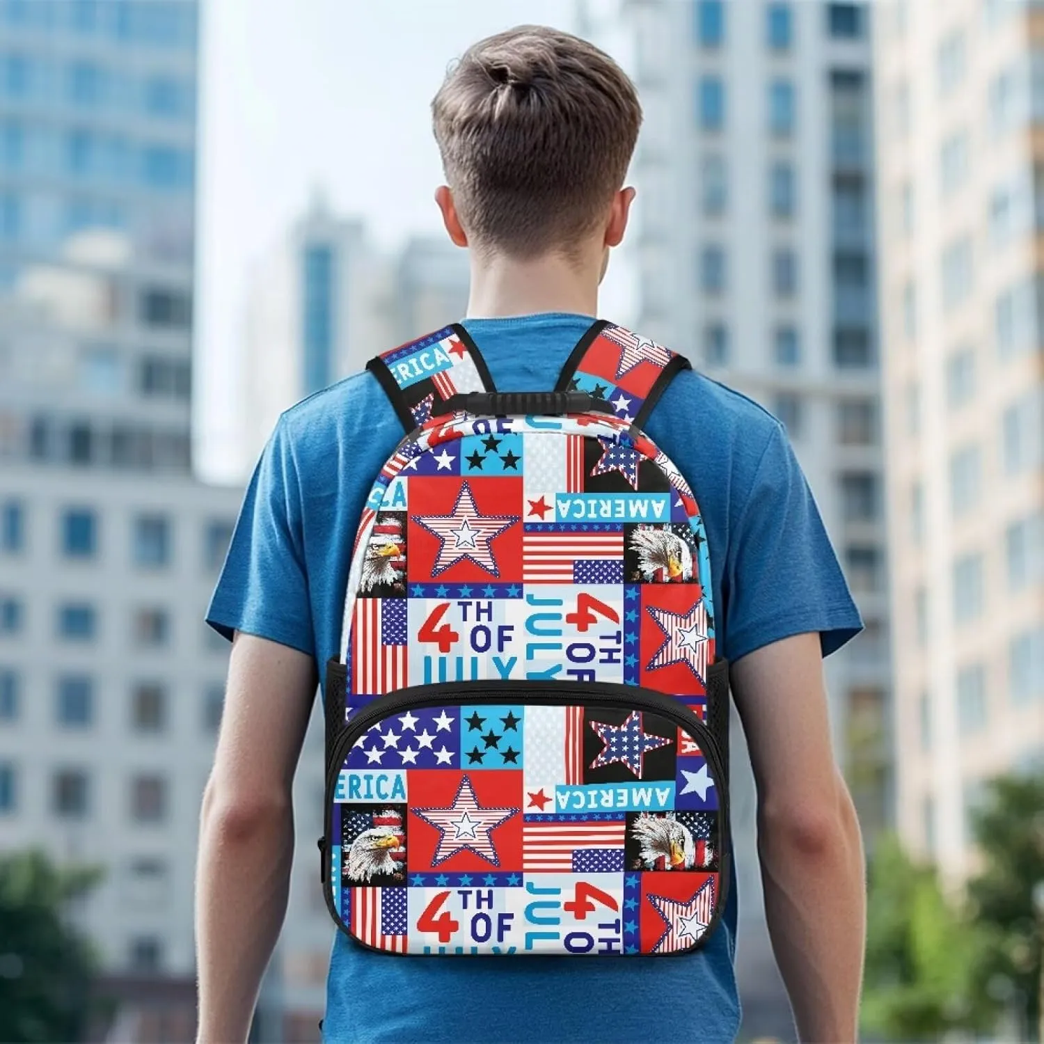 American Flag Hiking Travelbackpack for Men Eagle Lightweight Backpack with 2 Compartments Bulk Computer Bag Daypacks Commuting & Traveling