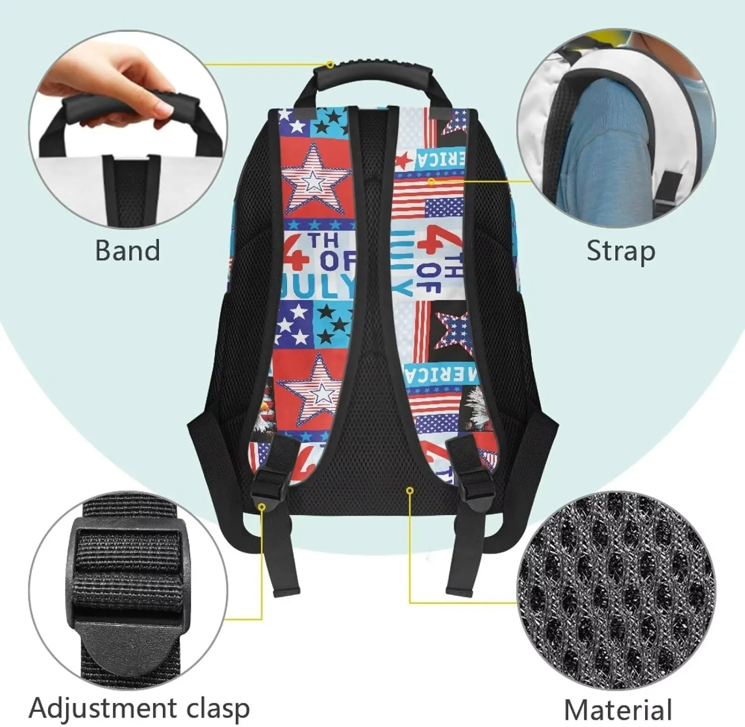 American Flag Hiking Travelbackpack for Men Eagle Lightweight Backpack with 2 Compartments Bulk Computer Bag Daypacks Commuting & Traveling